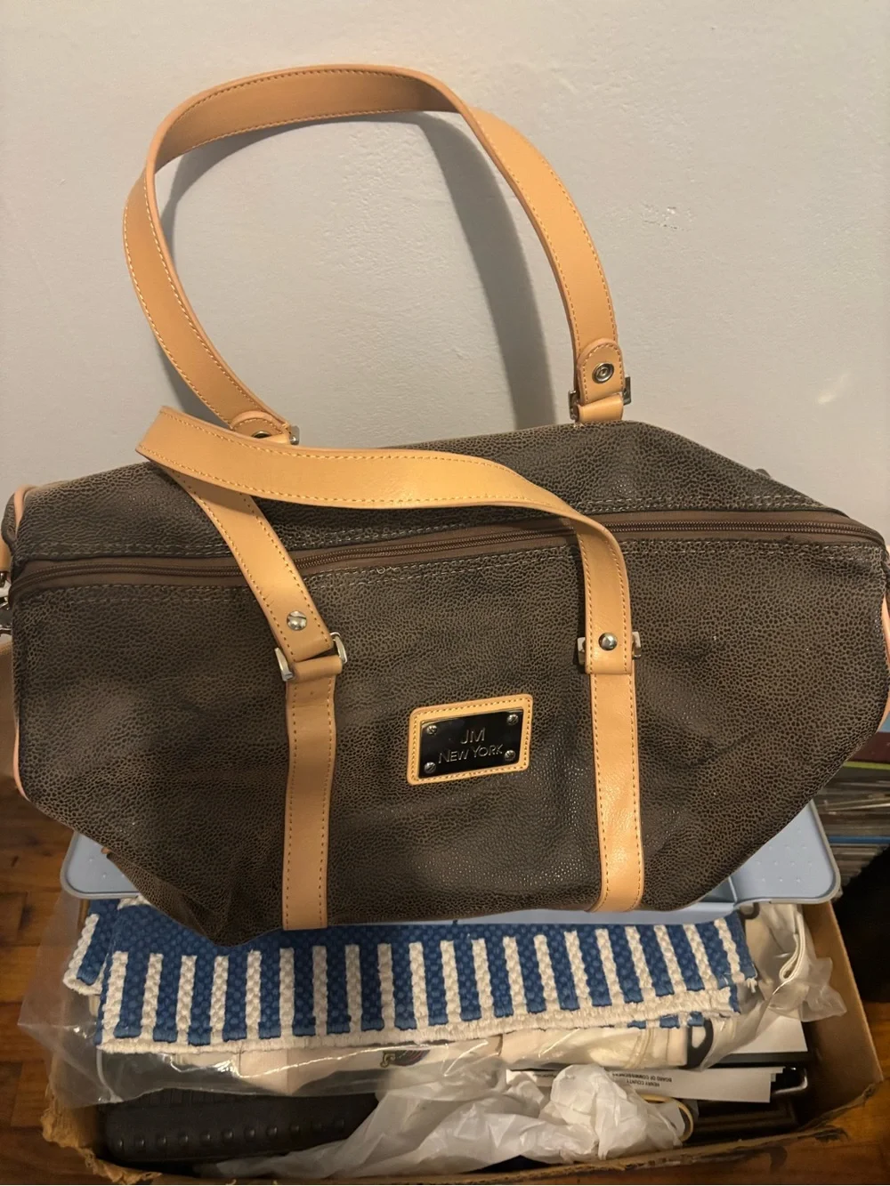 Men's Brown Duffel Bag with Tan Trim